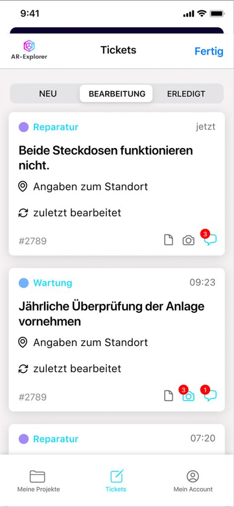 Beispiel des Ticket-Systems in der AR-Explorer App