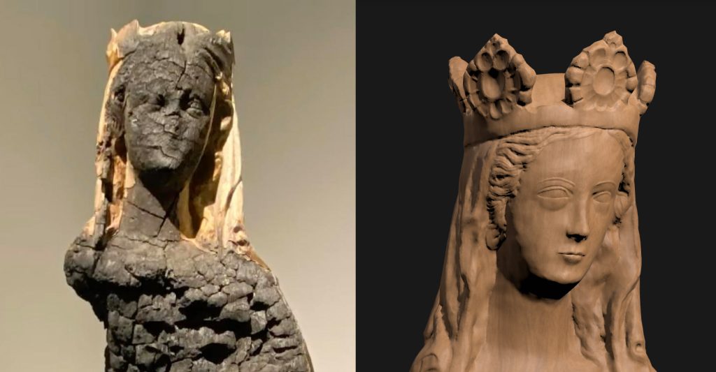 Vergleich der verbrannten Madonna und der 3D Nachbildung