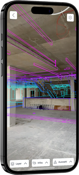 AR-Explorer App zeigt den Augmented Reality Modus auf einer Baustelle